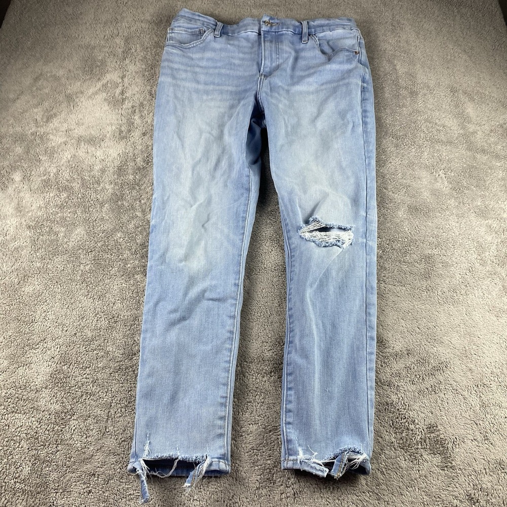 Express Skinny Jeans Womens L Reg 12/14/16 Blue Flexx Hyper Stretch‎ Distressed